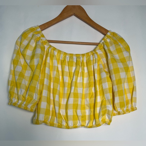 Color me Courtney Tops - Color Me Courtney Women’s. Gingham Yellow  Crop Top Size S Puffy Sleeves